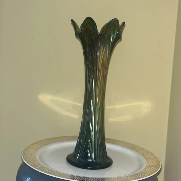 Fenton Carnival Glass 11” Vase With Green base